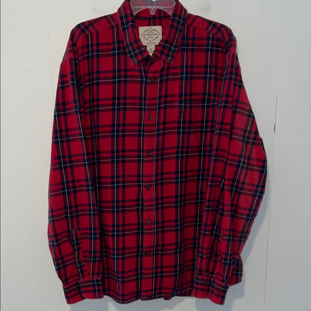 St. John's Bay Red and Black Plaid Button-Down Shirt Super Soft 0326263